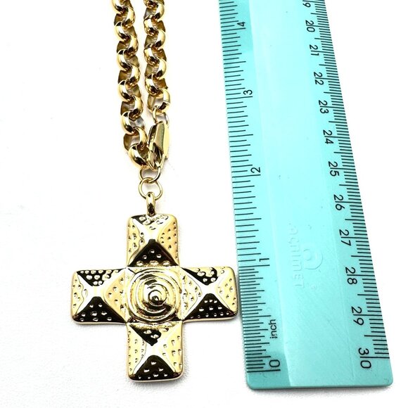 Maltese Cross Pendant Necklace 18K Gold Plated Perfect Layering Heavy Quality - Picture 6 of 7